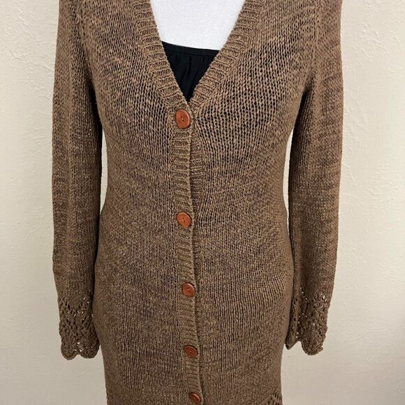 y2k brown girly boho granola long line cardigan sweater - Picture 3 of 8